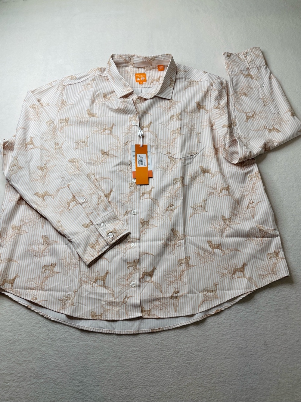 CON.STRUCT SIZE XL Light Cream & Tan Printed Button-Down Shirt with Collared Nec